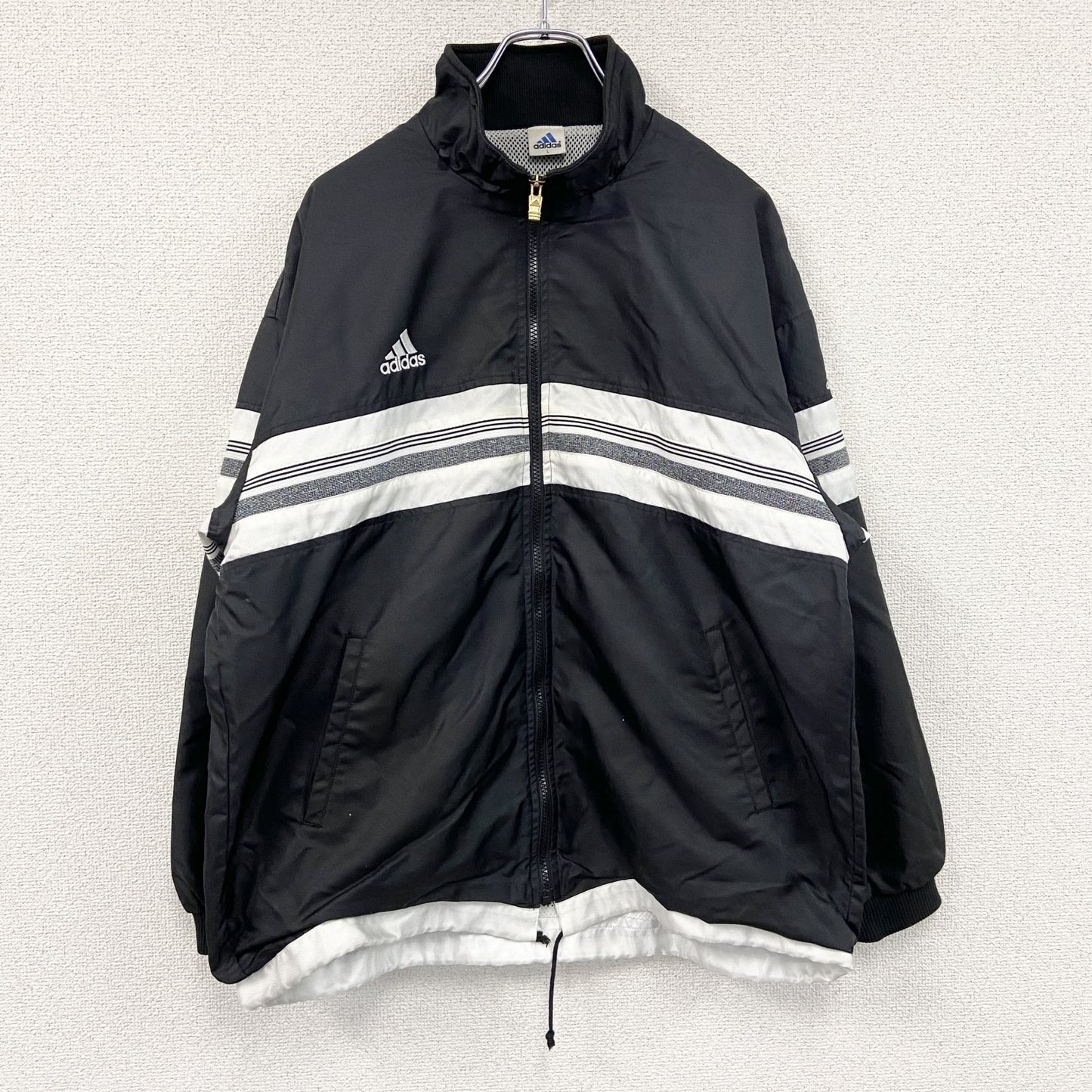 90s　adidas　アディダス　ナイロンジャケット　パフォーマンスロゴ　ヴィンテージ　黒　ブラック　Lサイズ