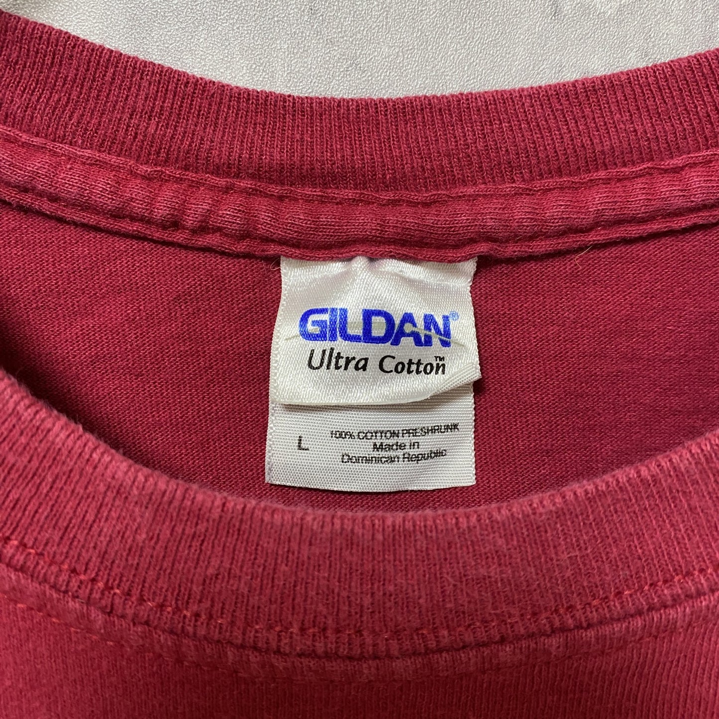 古着 used　GILDAN　ギルダン　BUCKET of BLOOD　半袖プリントTシャツ　バックプリント　赤　Lサイズ