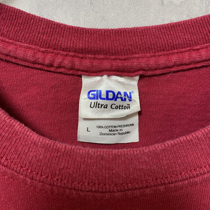 古着 used　GILDAN　ギルダン　BUCKET of BLOOD　半袖プリントTシャツ　バックプリント　赤　Lサイズ