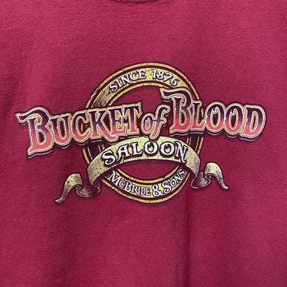 古着 used　GILDAN　ギルダン　BUCKET of BLOOD　半袖プリントTシャツ　バックプリント　赤　Lサイズ