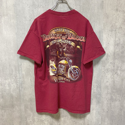 古着 used　GILDAN　ギルダン　BUCKET of BLOOD　半袖プリントTシャツ　バックプリント　赤　Lサイズ