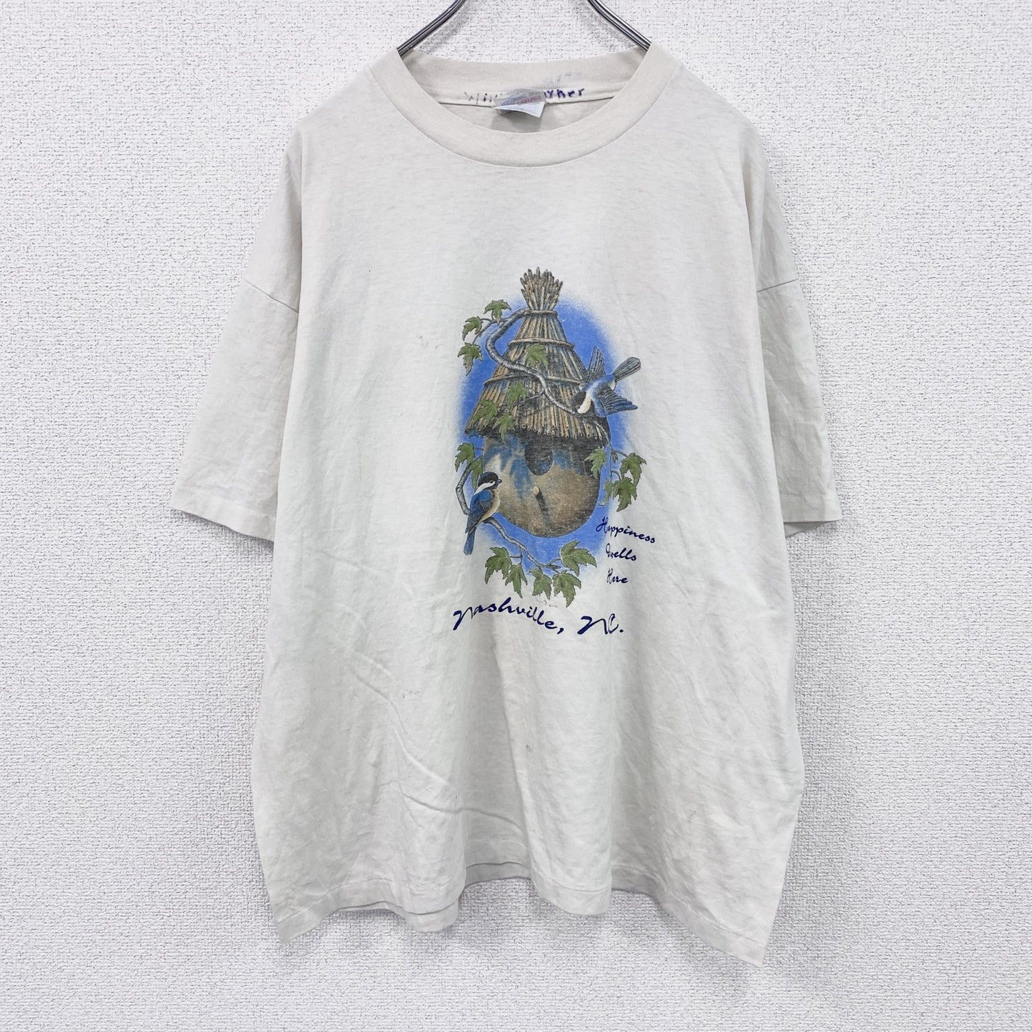 90s　Hanes　ヘインズ　半袖プリントTシャツ　アニマルT　鳥　ヴィンテージ　白　ホワイト　XLサイズ