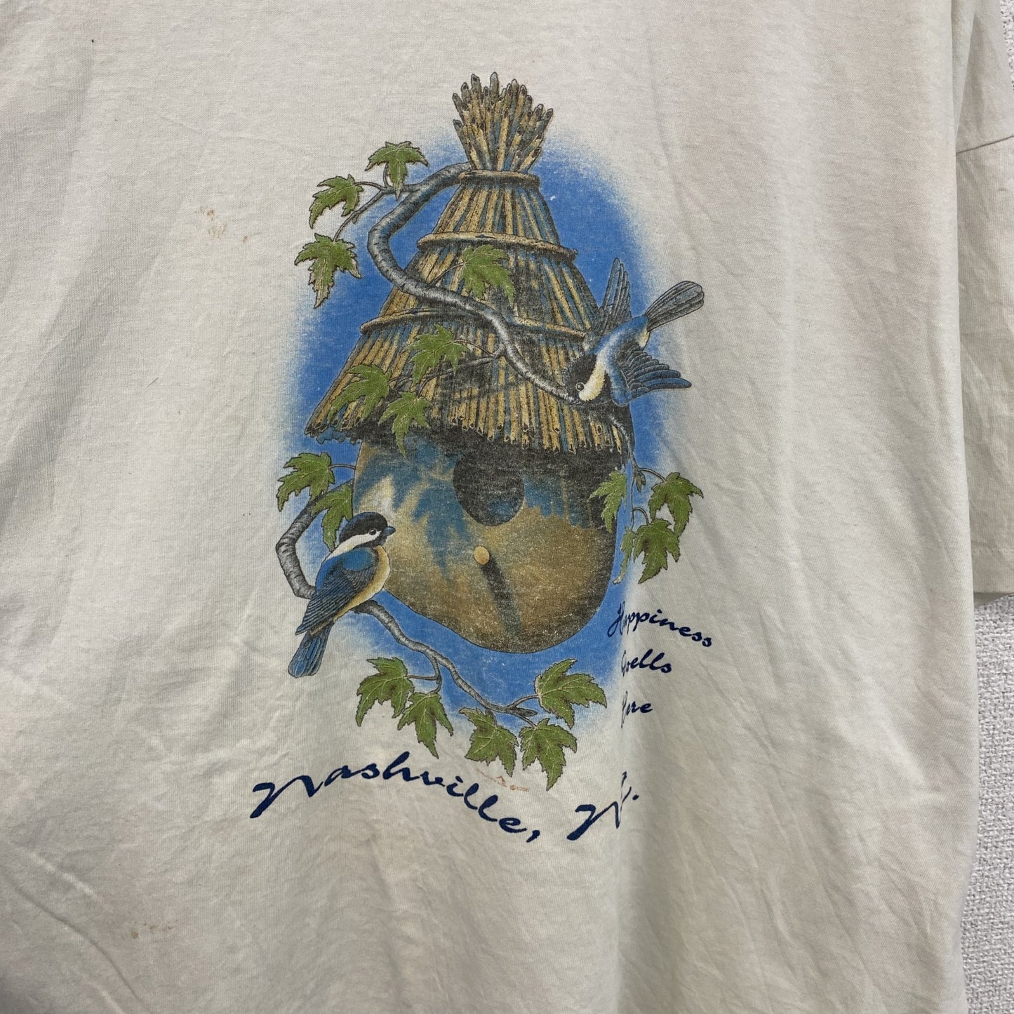 90s　Hanes　ヘインズ　半袖プリントTシャツ　アニマルT　鳥　ヴィンテージ　白　ホワイト　XLサイズ