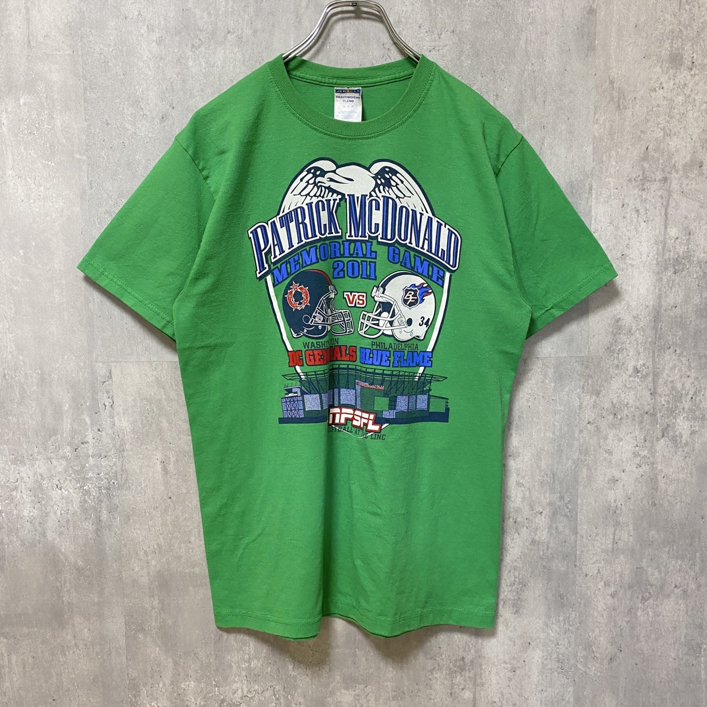 古着 used　アメフト　PATRICK McDonald 2011　半袖プリントTシャツ　スポーツ　グリーン　レトロ　Mサイズ
