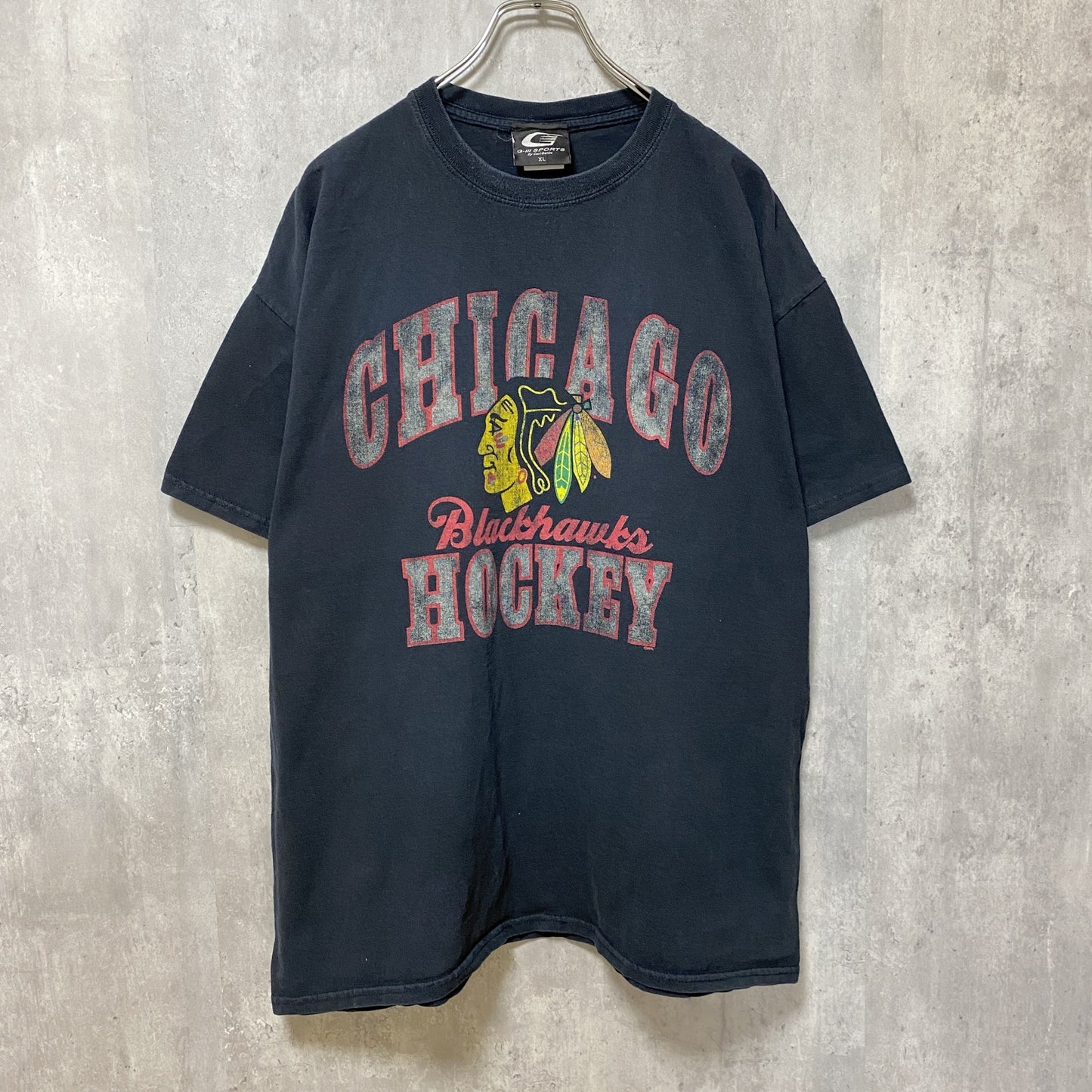 古着 used　NHL　シカゴブラックホークス　HOCKEY　半袖プリントTシャツ　スポーツ　黒　ブラック　レトロ　オーバーサイズ