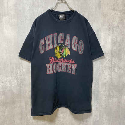 古着 used　NHL　シカゴブラックホークス　HOCKEY　半袖プリントTシャツ　スポーツ　黒　ブラック　レトロ　オーバーサイズ
