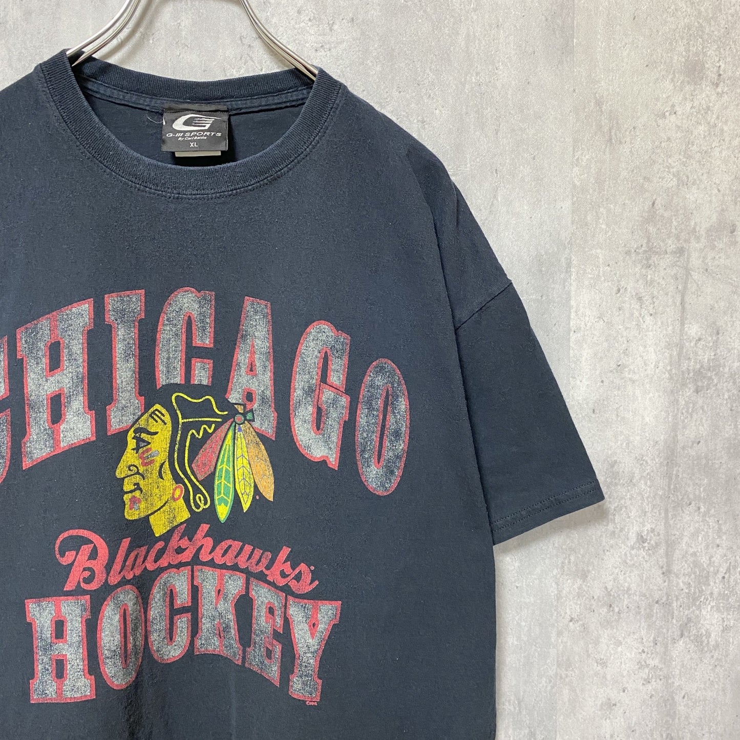 古着 used　NHL　シカゴブラックホークス　HOCKEY　半袖プリントTシャツ　スポーツ　黒　ブラック　レトロ　オーバーサイズ
