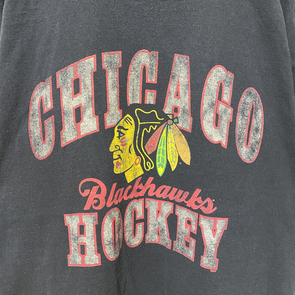 古着 used　NHL　シカゴブラックホークス　HOCKEY　半袖プリントTシャツ　スポーツ　黒　ブラック　レトロ　オーバーサイズ