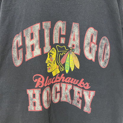 古着 used　NHL　シカゴブラックホークス　HOCKEY　半袖プリントTシャツ　スポーツ　黒　ブラック　レトロ　オーバーサイズ