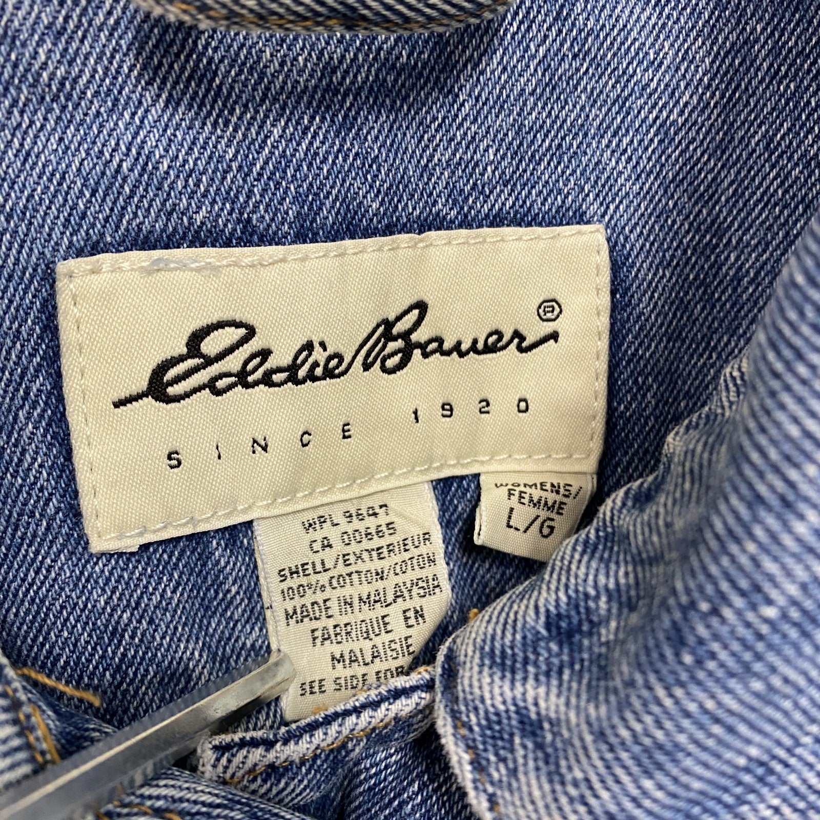 90s　Eddie Bauer　エディーバウアー　デニムジャケット/Gジャン　ヴィンテージ　白タグ　インディゴ　Lサイズ