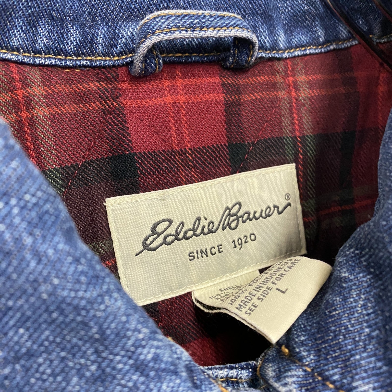 90s　Eddie Bauer　エディーバウアー　デニムジャケット/Gジャン　ヴィンテージ　白タグ　インディゴ　Lサイズ