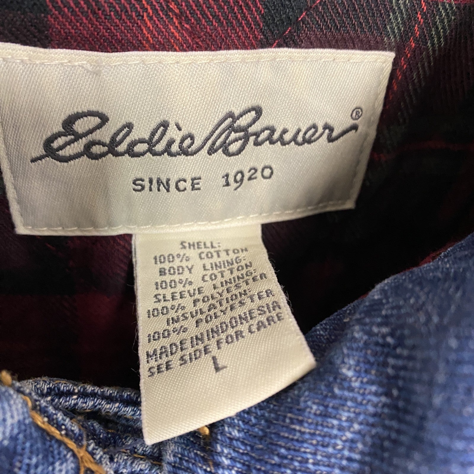 90s　Eddie Bauer　エディーバウアー　デニムジャケット/Gジャン　ヴィンテージ　白タグ　インディゴ　Lサイズ