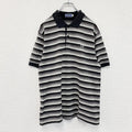 FRED PERRY　フレッドペリー　半袖ポロシャツ　刺繍ロゴ　ボーダー柄　黒　ブラック　灰色　グレー　Lサイズ