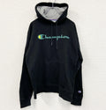 古着 used　champion　チャンピオン　プリントフーディー/スウェットパーカー　黒　ブラック　XLサイズ