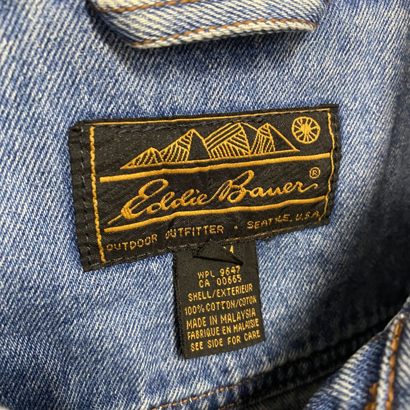 80s　Eddie Bauer　エディーバウアー　デニムジャケット/Gジャン　ヴィンテージ　黒タグ　インディゴ