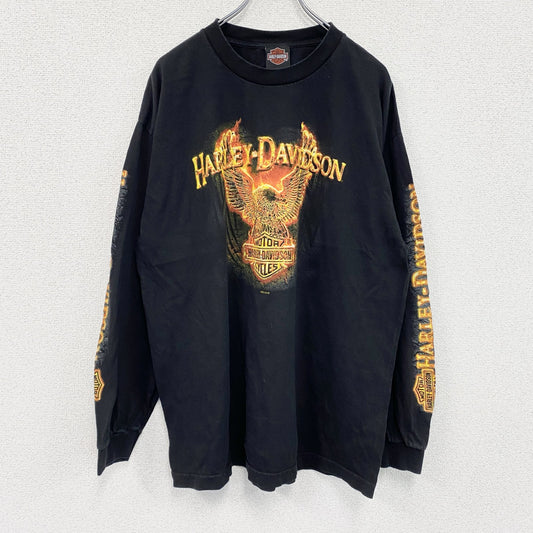 HARLEY DAVIDSON　ハーレーダビッドソン　長袖プリントTシャツ　黒　ブラック　XLサイズ