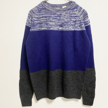 LEVI’S　リーバイス　薄手ニットセーター　三段配色　無地　紺　ネイビー　灰色　グレー　Mサイズ