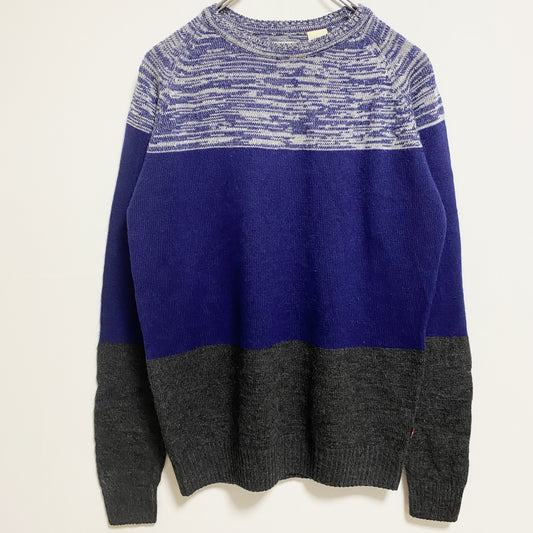 LEVI’S　リーバイス　薄手ニットセーター　三段配色　無地　紺　ネイビー　灰色　グレー　Mサイズ