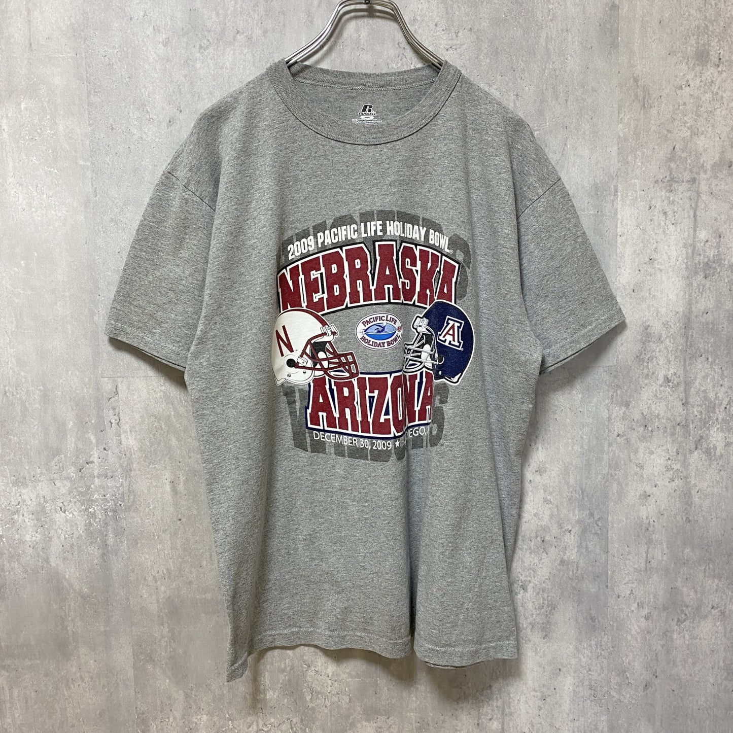古着 used　RUSSELL　ラッセル　アメフト　半袖カレッジプリントTシャツ　スポーツ　グレー　レトロ　Mサイズ