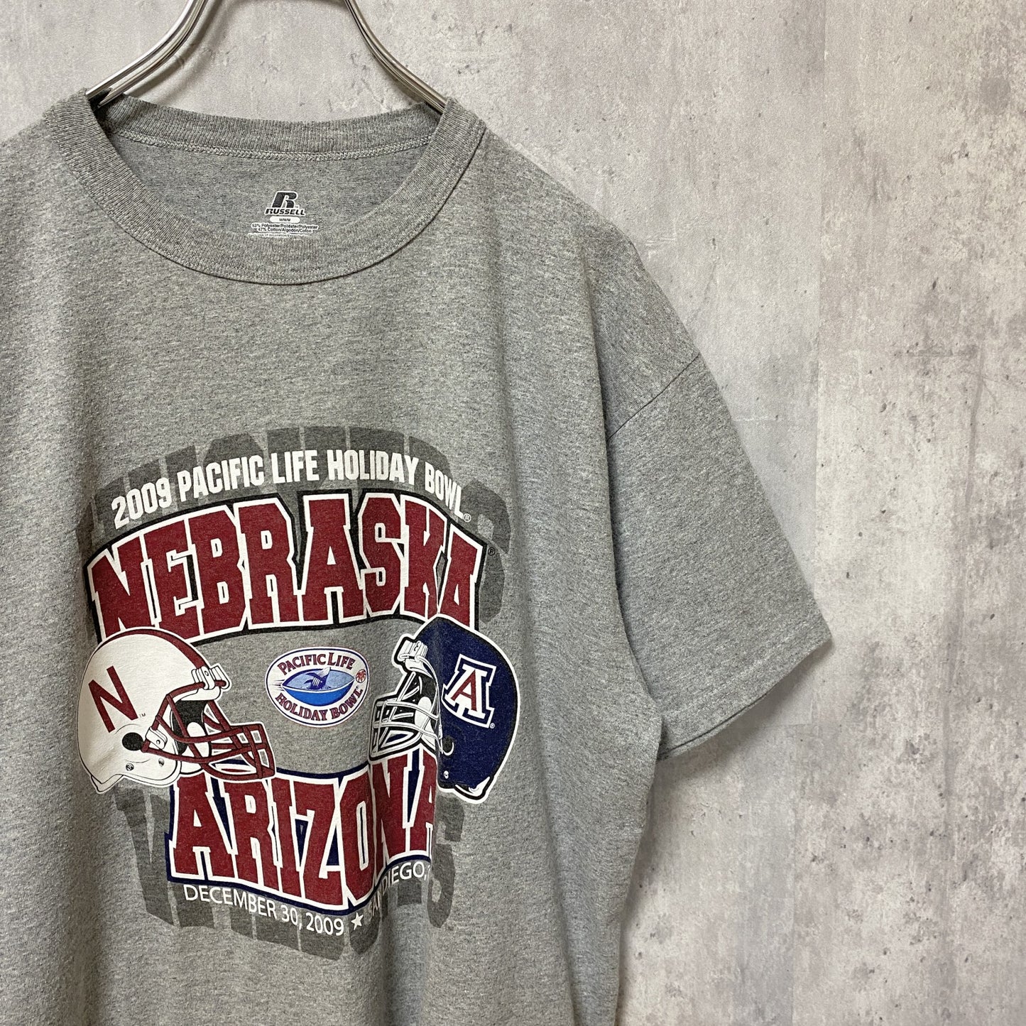 古着 used　RUSSELL　ラッセル　アメフト　半袖カレッジプリントTシャツ　スポーツ　グレー　レトロ　Mサイズ