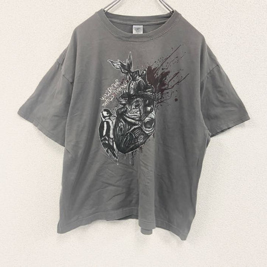 GILDAN　半袖プリントTシャツ　心臓　キツツキ　灰色　ダークグレー　XLサイズ　　