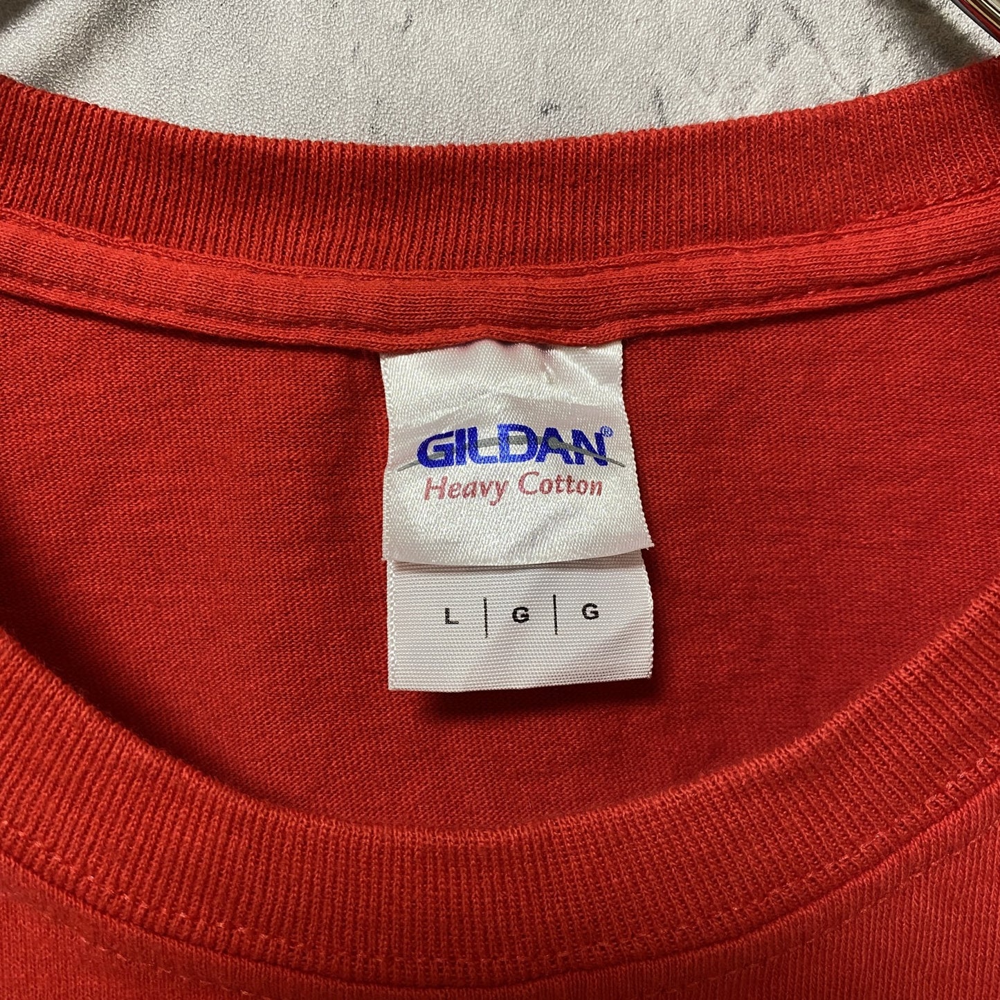 古着 used　GILDAN　ギルダン　WSSU　RAMS　半袖カレッジロゴプリントTシャツ　バックプリント　赤　Lサイズ
