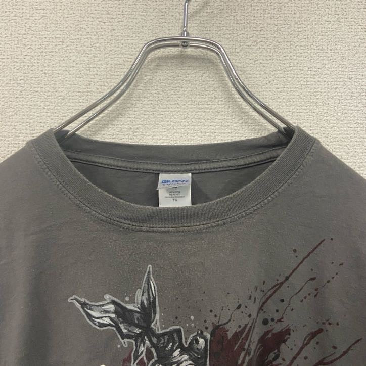 GILDAN　半袖プリントTシャツ　心臓　キツツキ　灰色　ダークグレー　XLサイズ　　