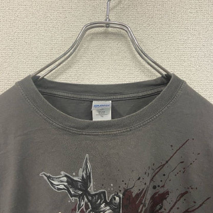 GILDAN　半袖プリントTシャツ　心臓　キツツキ　灰色　ダークグレー　XLサイズ　　