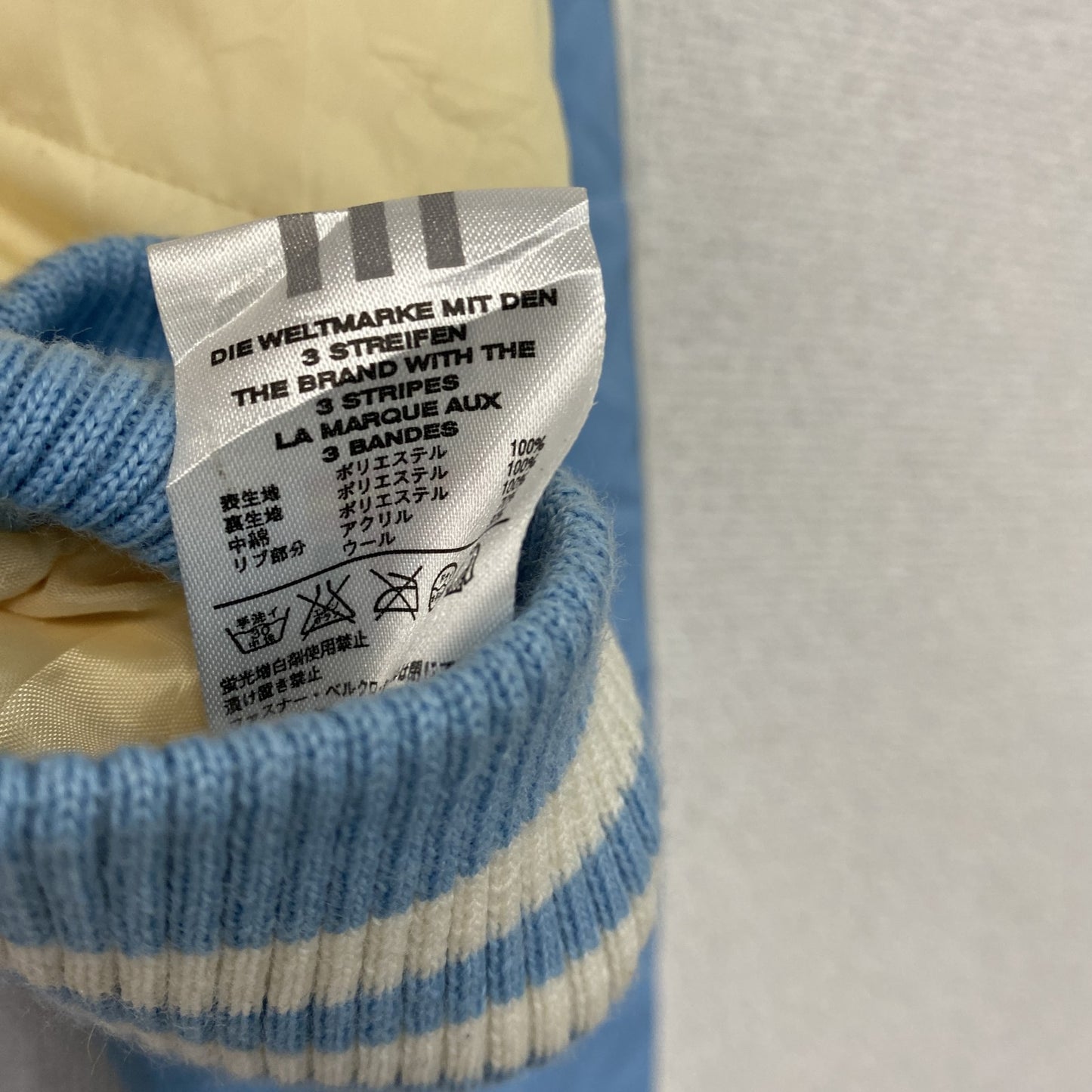 adidas　アディダス　フルジップ中綿ジャケット　ベージュ　水色　ライトブルー　Mサイズ