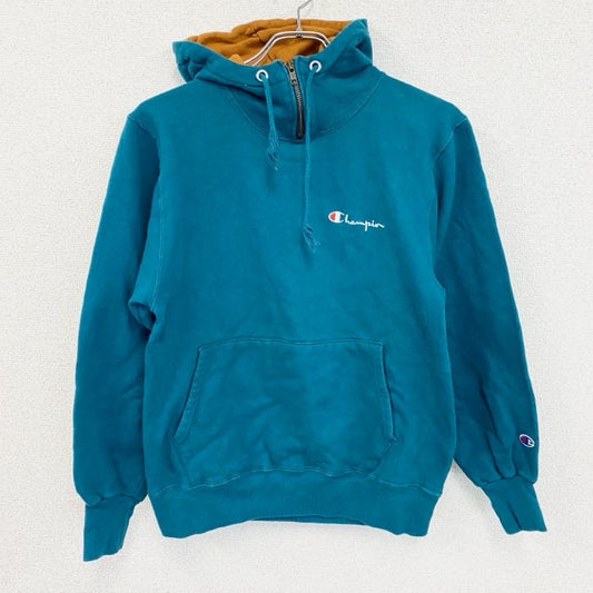 90s　champion　チャンピオン　ロゴスウェットパーカー/フーディ　ヴィンテージ　ターコイズブルー　Mサイズ