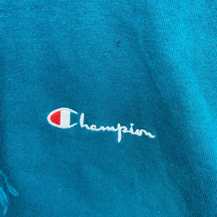 90s　champion　チャンピオン　ロゴスウェットパーカー/フーディ　ヴィンテージ　ターコイズブルー　Mサイズ