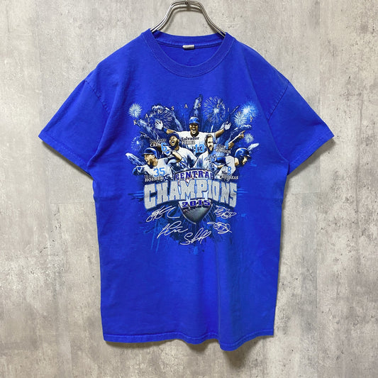 古着 used　GILDAN　ギルダン　MLB　半袖プリントTシャツ　スポーツ　野球　青　ブルー　レトロ　個性的