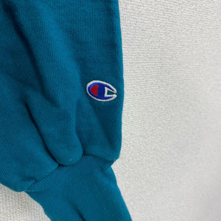 90s　champion　チャンピオン　ロゴスウェットパーカー/フーディ　ヴィンテージ　ターコイズブルー　Mサイズ