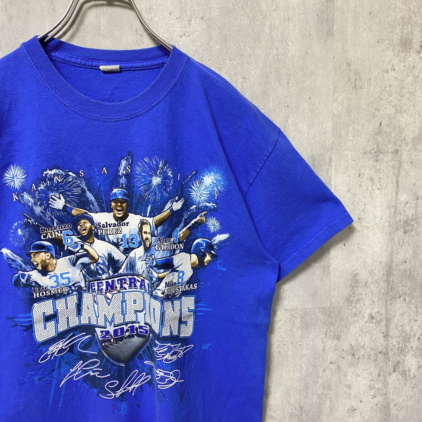 古着 used　GILDAN　ギルダン　MLB　半袖プリントTシャツ　スポーツ　野球　青　ブルー　レトロ　個性的
