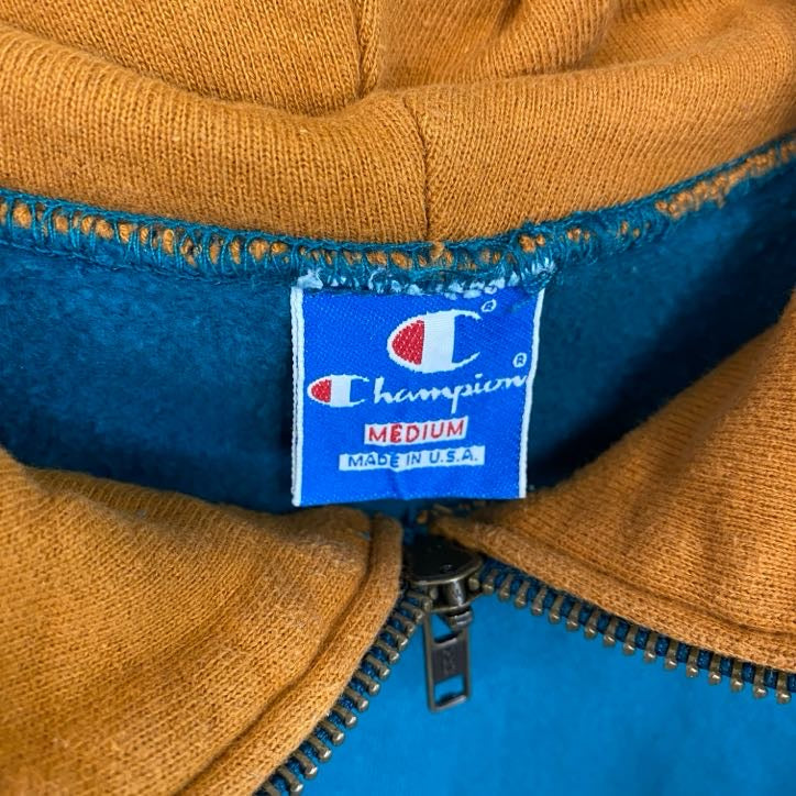 90s　champion　チャンピオン　ロゴスウェットパーカー/フーディ　ヴィンテージ　ターコイズブルー　Mサイズ