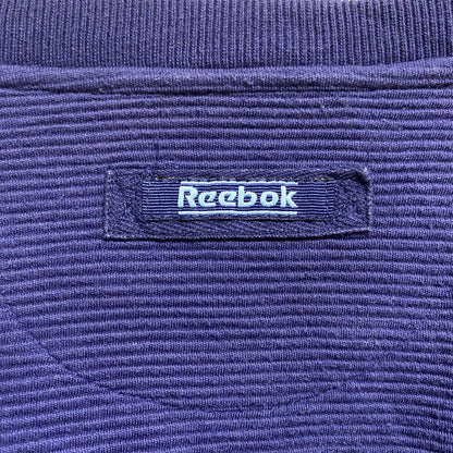 古着 used　Reebok　リーボック　長袖Vネックスウェット　トレーナー　ロゴ刺繍　ネイビー　ビッグシルエット　XLサイズ