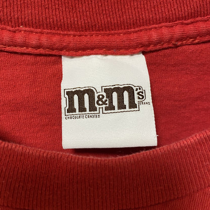 古着 used　M＆M’s　半袖オフィシャルプリントTシャツ　ショート丈　赤　レッド　レトロ　お菓子　チョコレート　Lサイズ