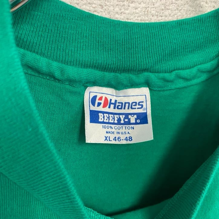 90s　Hanes　ヘインズ　半袖プリントTシャツ　ヴィンテージ　シングルステッチ　緑　グリーン　XLサイズ