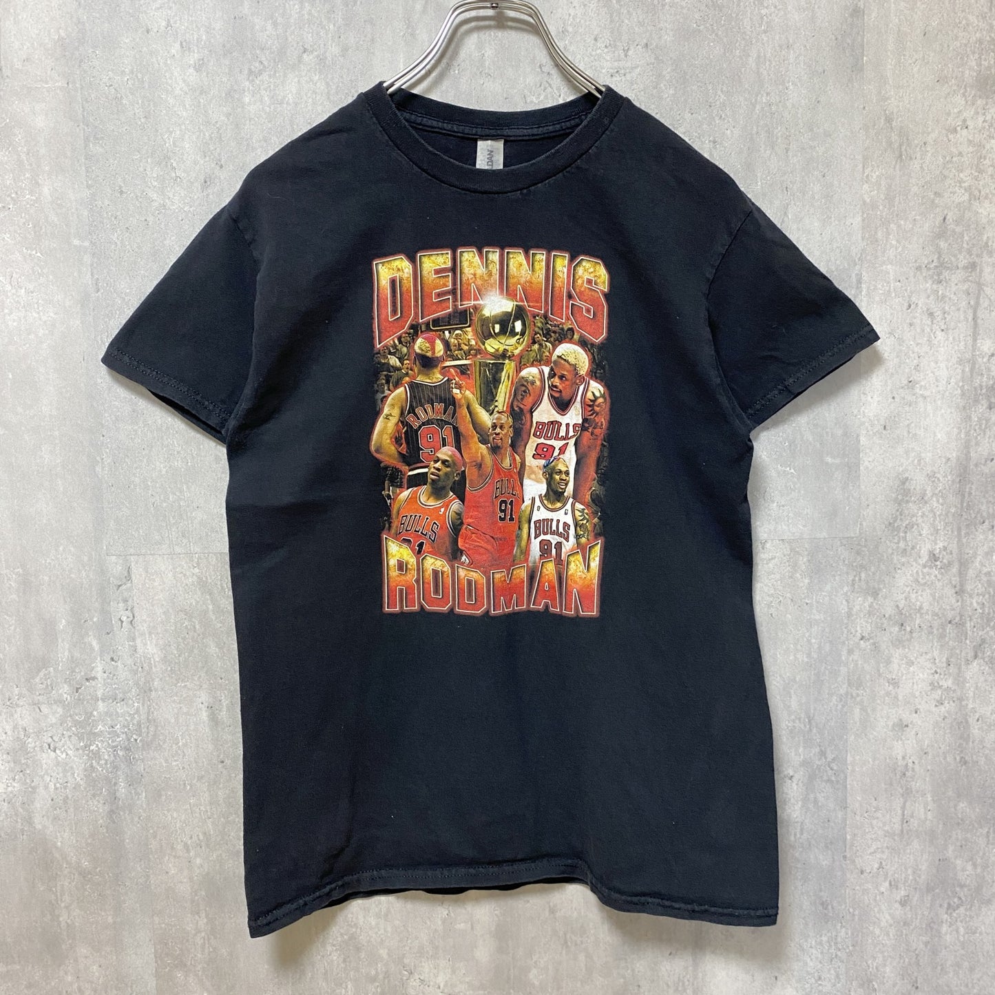 古着 used　GILDAN　ギルダン　バスケ　DENNIS RODMAN　半袖プリントTシャツ　黒　ブラック　レトロ　Sサイズ