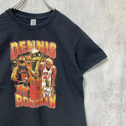 古着 used　GILDAN　ギルダン　バスケ　DENNIS RODMAN　半袖プリントTシャツ　黒　ブラック　レトロ　Sサイズ