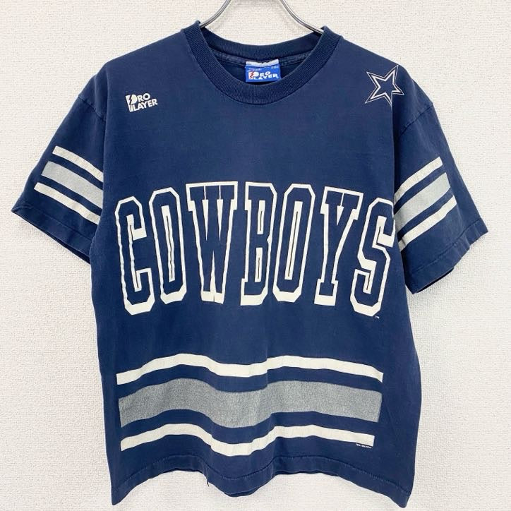 90s　PRO LAYER　半袖プリントTシャツ　シングルステッチ　カウボーイズ　アメフト　青　ブルー　Lサイズ
