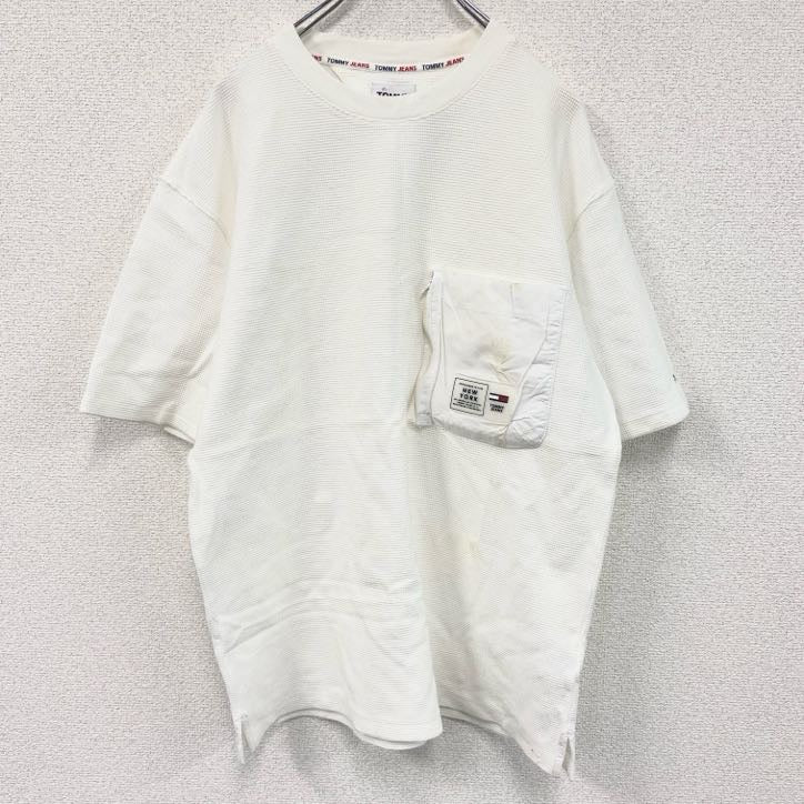TOMMY JEANS　トミージーンズ　半袖ワッフル地Tシャツ　ポケT　白　ホワイト　Sサイズ　　