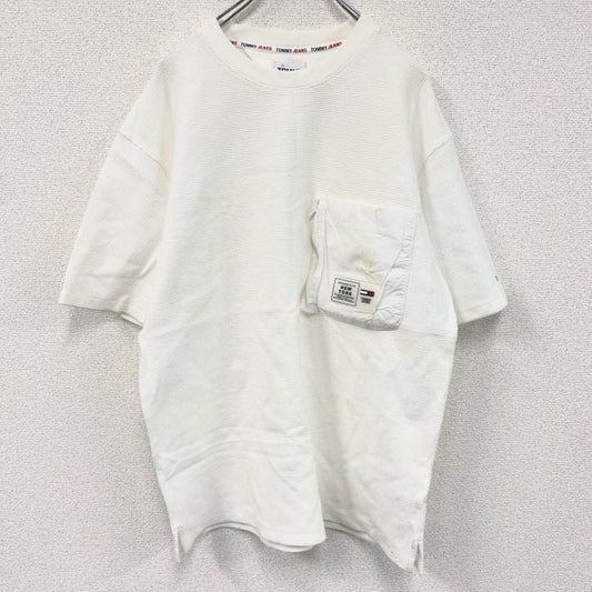 TOMMY JEANS　トミージーンズ　半袖ワッフル地Tシャツ　ポケT　白　ホワイト　Sサイズ　　