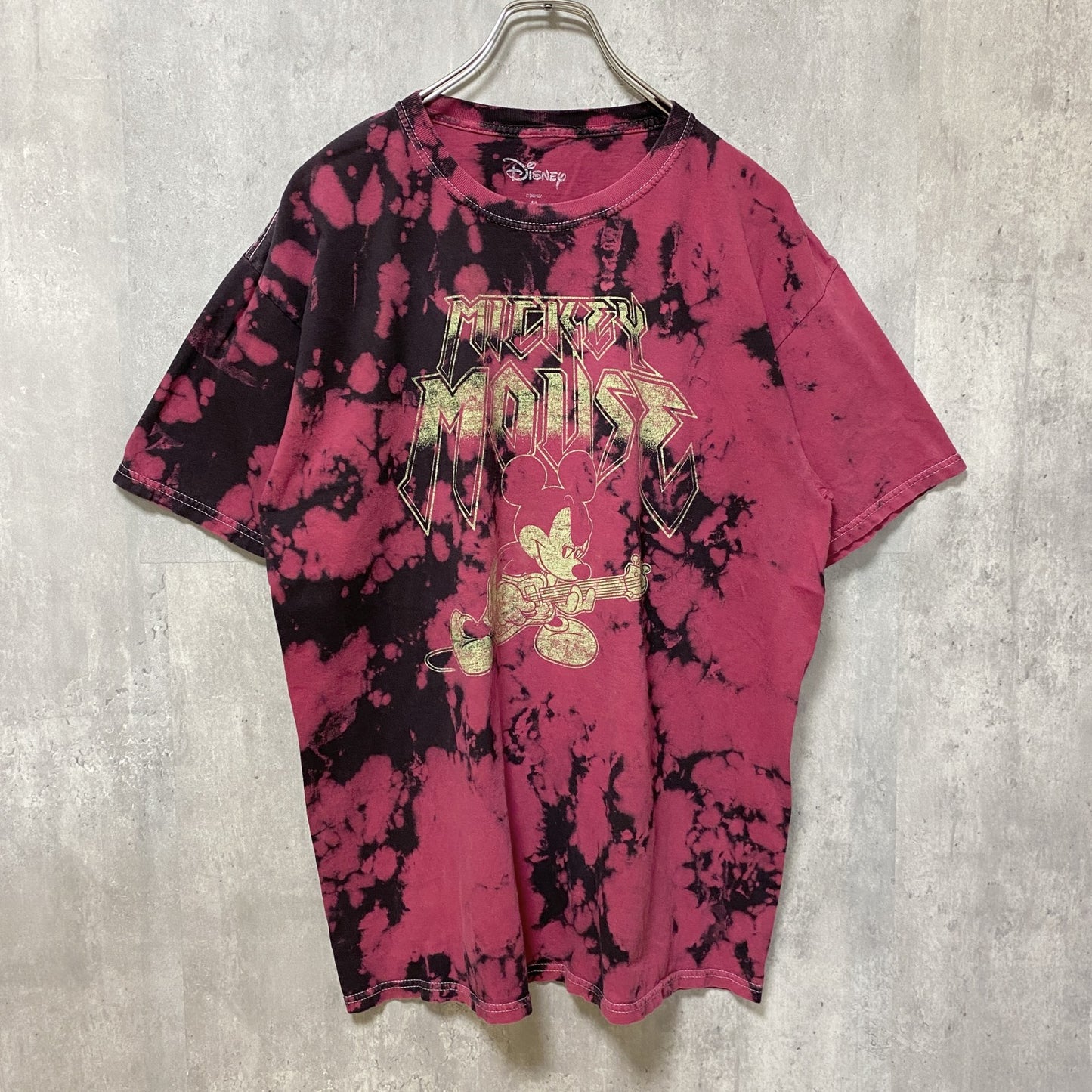 古着 used　Disney　ディズニー　Mickey Mouse　ミッキー　半袖プリントTシャツ　タイダイ柄　赤　黒　Mサイズ