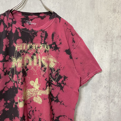 古着 used　Disney　ディズニー　Mickey Mouse　ミッキー　半袖プリントTシャツ　タイダイ柄　赤　黒　Mサイズ