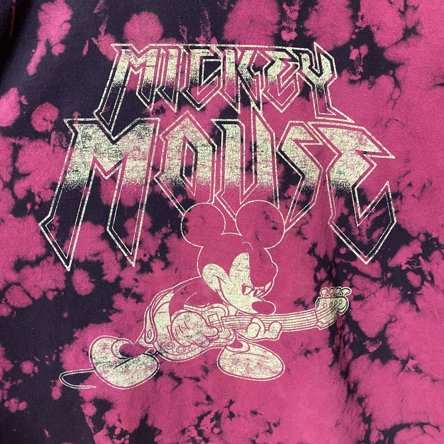 古着 used　Disney　ディズニー　Mickey Mouse　ミッキー　半袖プリントTシャツ　タイダイ柄　赤　黒　Mサイズ