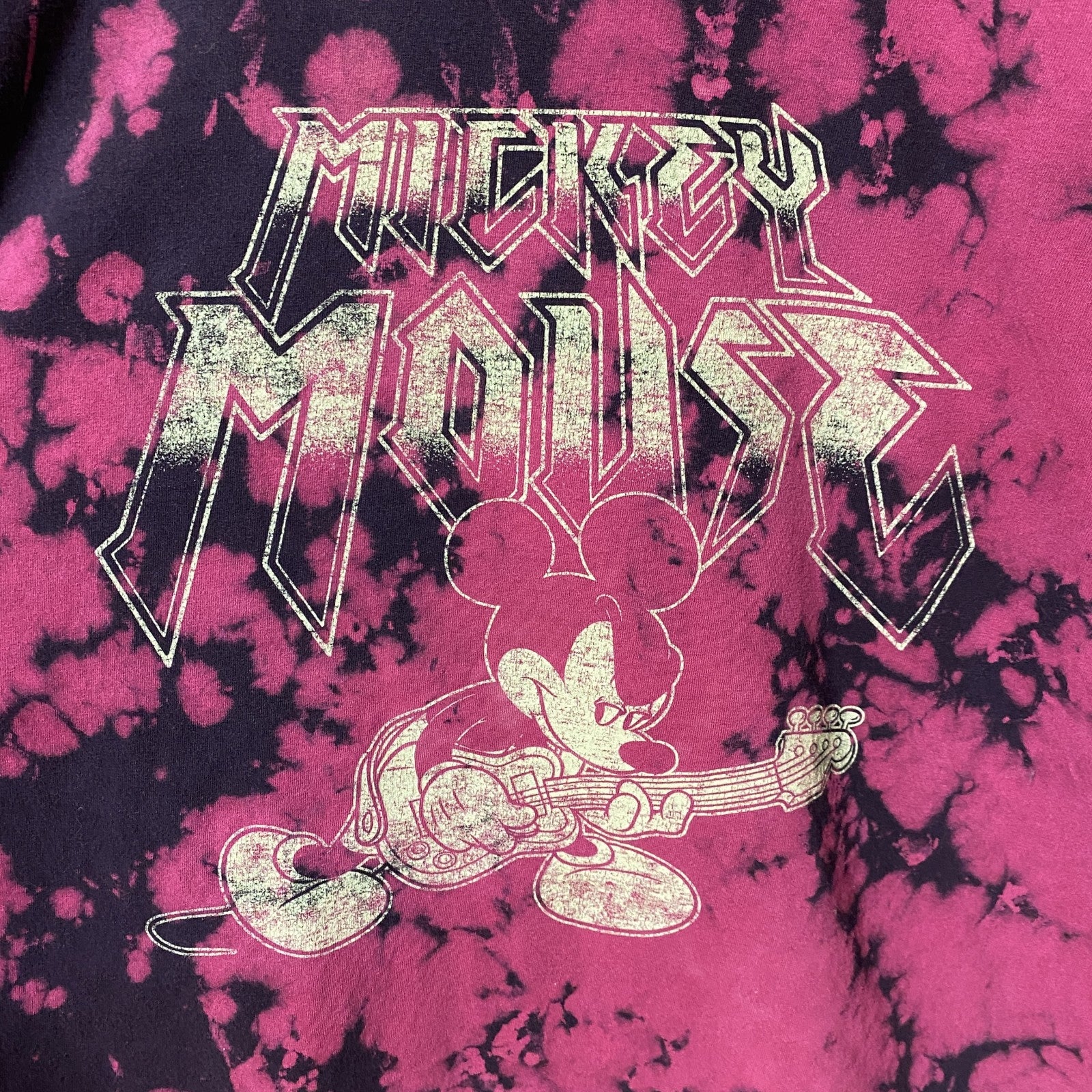 古着 used　Disney　ディズニー　Mickey Mouse　ミッキー　半袖プリントTシャツ　タイダイ柄　赤　黒　Mサイズ