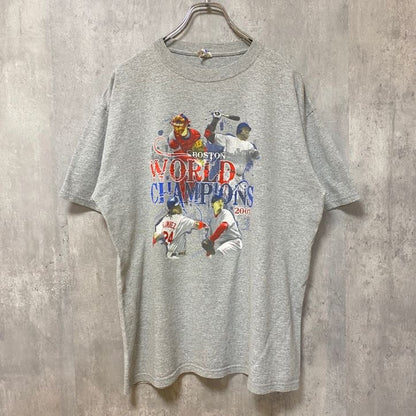 古着 used　2007　anvil　MLB メジャーリーグ　レッドソックス　半袖プリントTシャツ　グレー　野球　Lサイズ