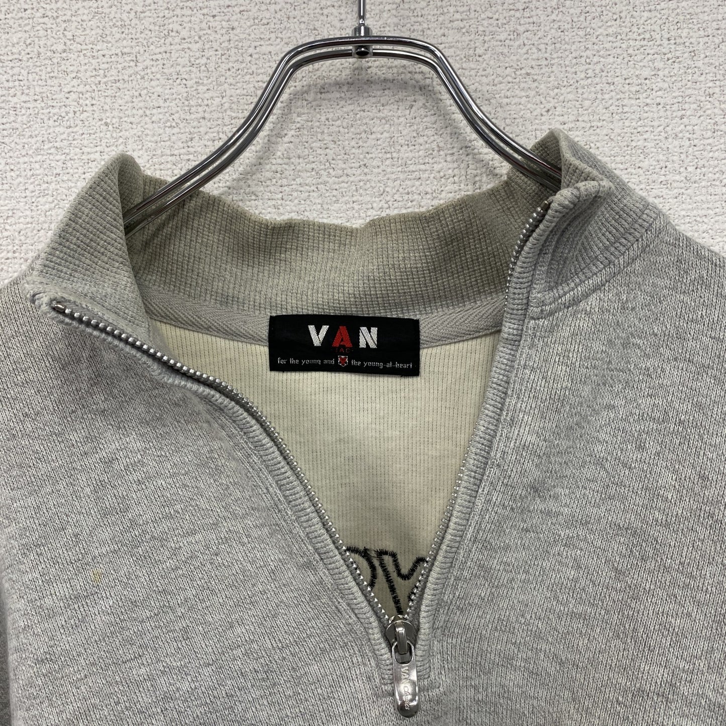VAN JAC　ヴァンヂャケット　ハーフジップスウェット　アーチ刺繍　灰色　グレー　Lサイズ