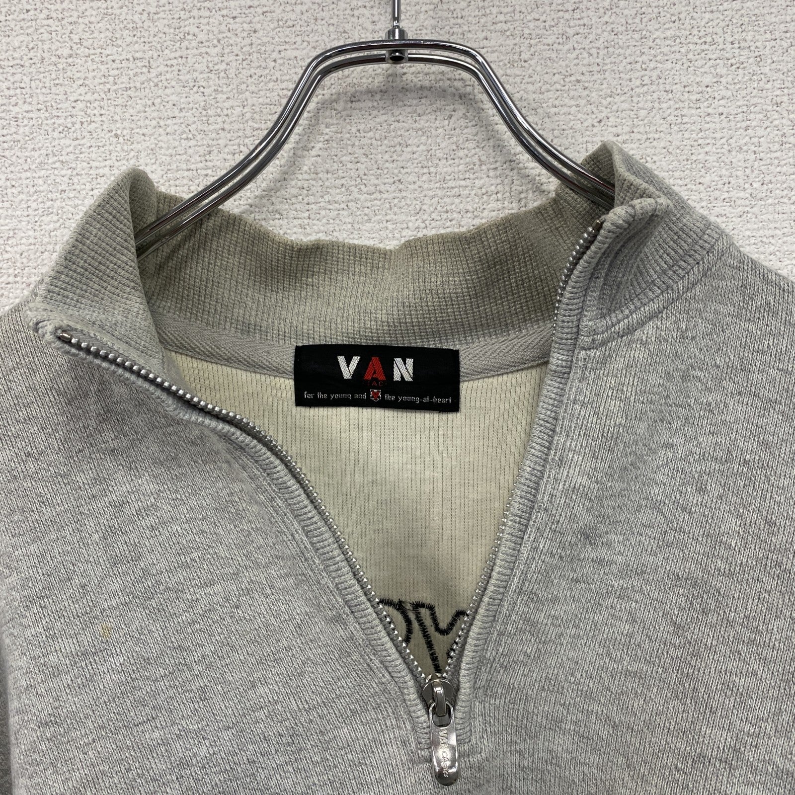 VAN JAC　ヴァンヂャケット　ハーフジップスウェット　アーチ刺繍　灰色　グレー　Lサイズ